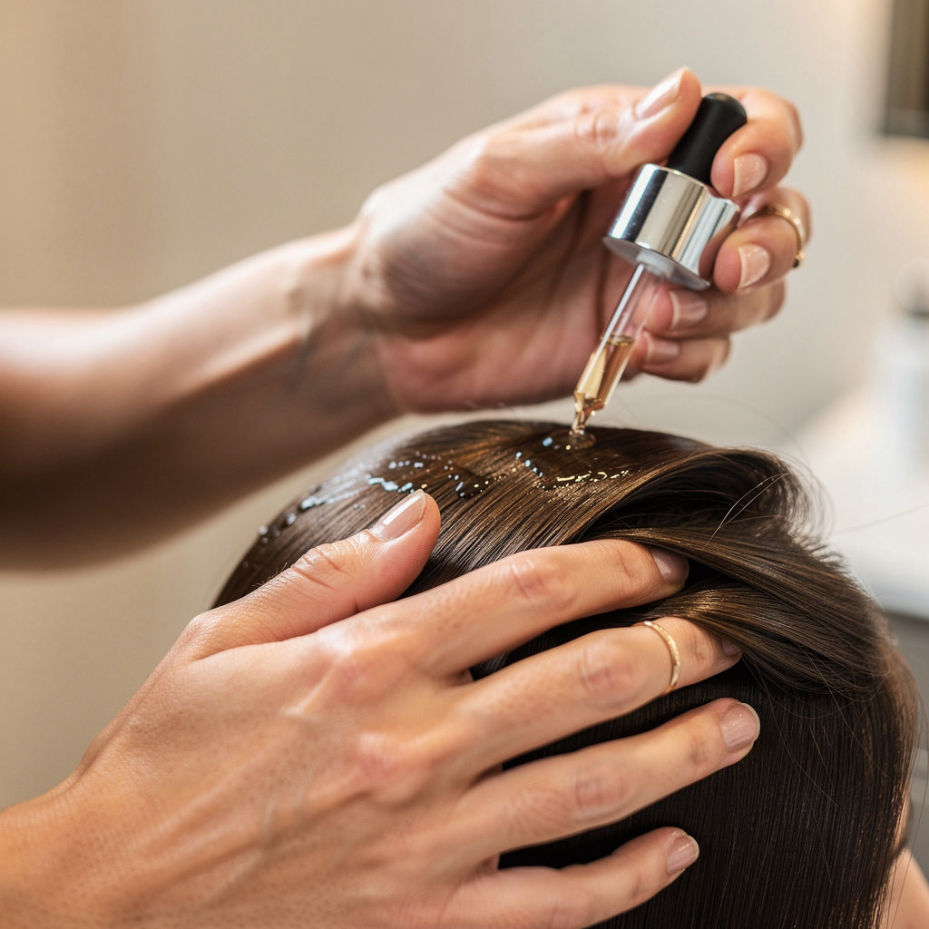 HAVEN SALON stylist performing a specialized hair smoothing treatment in Montecito